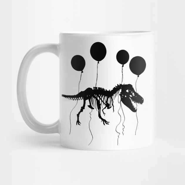 T rex fossil fly with balloon Black shadow by Collagedream